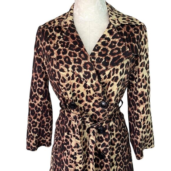 Vertigo Womens Trench Coat Size Small Animal Print Belted Lightweight Button Up - Picture 5 of 12